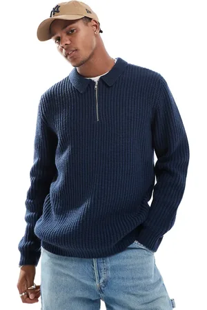 ASOS Wool mix oversized heavyweight quarter zip rib knitted jumper with collar in