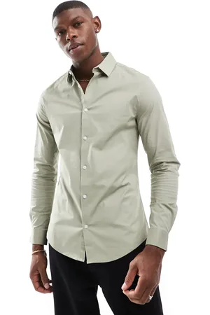 ASOS Skinny poplin shirt in pale