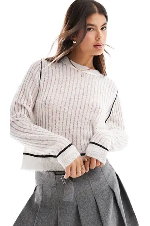 Miss Selfridge Sheer knitted jumper with contrast detail in cream