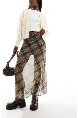 Stradivarius STR mesh midi skirt in check print