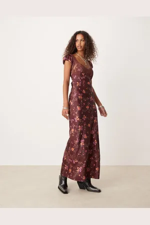 Free People Butterfly babe floral print satin midaxi dress in