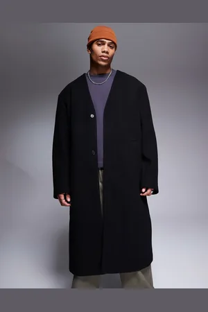 ASOS Regular fit wool look collarless overcoat in