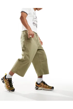 COLLUSION Cropped denim skate festival jorts in washed khaki - KHAKI