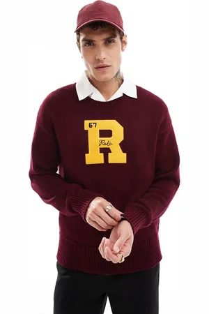Ralph Lauren Retro sports collegiate cotton knit jumper in burgundy