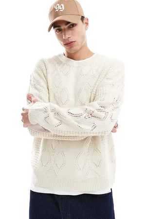 ASOS Relaxed knitted casual jumper with drop shoulder in off