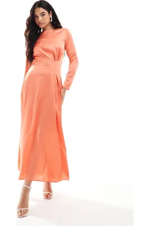 ASOS Pleated waist satin maxi dress in burnt