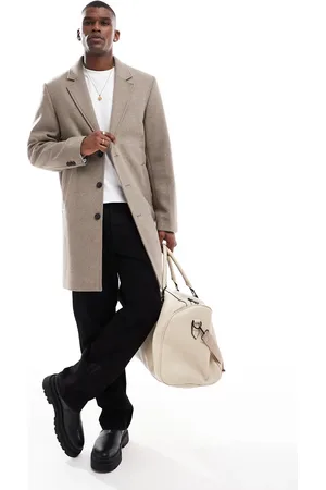 JACK & JONES Wool mix long overcoat in beige