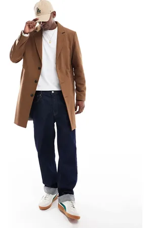 JACK & JONES Wool mix long overcoat in camel