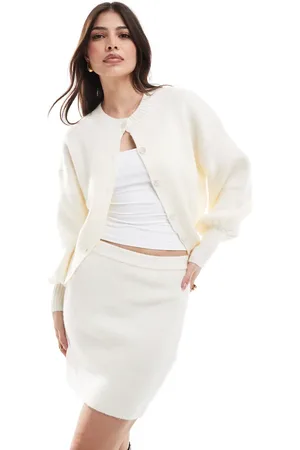 Pretty Lavish Knitted bomber cardigan co-ord in cream