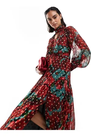HOPE & IVY Midaxi dress in metallic dobby mesh in floral