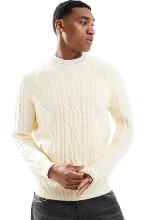 ASOS Heavyweight cable knit crew neck jumper in cream