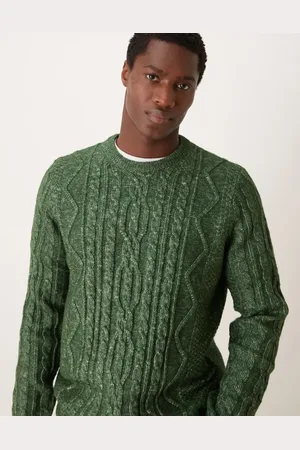 ASOS Heavyweight cable knit crew neck jumper in dark