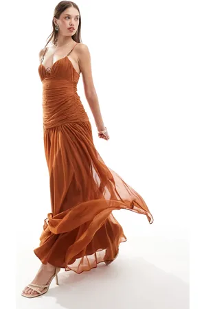 ASOS Ruched maxi dress with gold hardware in