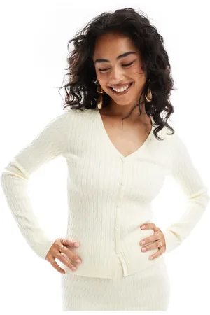 Pretty Lavish Cable knit cardigan co-ord in cream