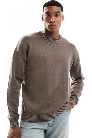 ASOS Washed relaxed knitted crew neck jumper in