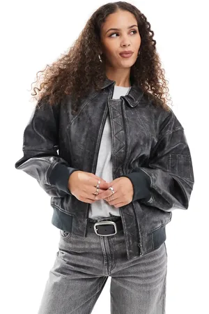 Urban Code Distressed leather bomber jacket in