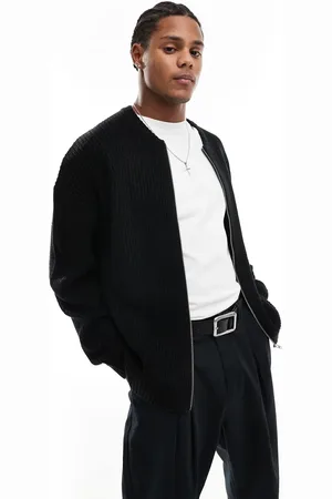ASOS Knitted relaxed fisherman rib zip up bomber in