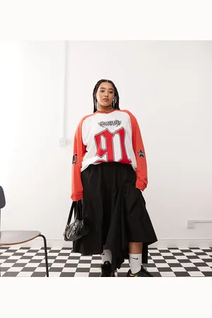 COLLUSION Plus cotton poplin midi skirt with asymmetric hem in
