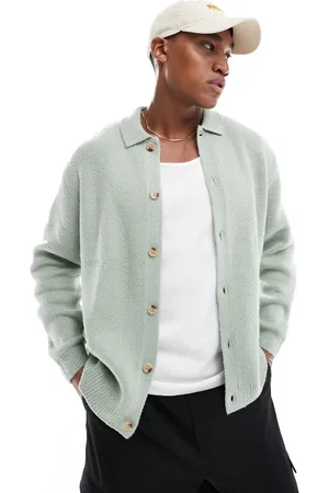 ASOS Oversized brushed knitted button through cardigan in sage