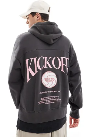 Bershka Kick off back printed hoodie in charcoal
