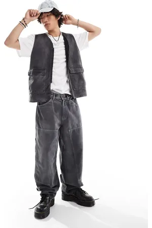 COLLUSION X002 baggy carpenter jeans in washed grey - LBLUE