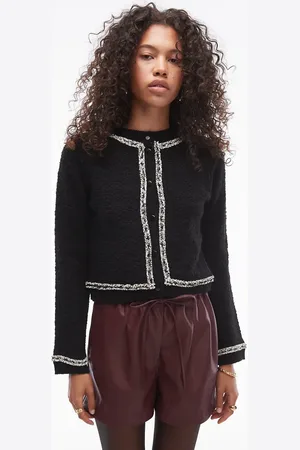 MANGO Contrast trim knitted cardigan in