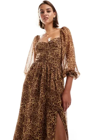 Miss Selfridge Chiffon corset lace up maxi dress in animal print