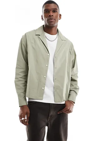 ASOS Boxy oversized poplin shirt with deep revere in pale