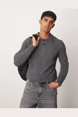 MANGO Knitted polo jumper in charcoal