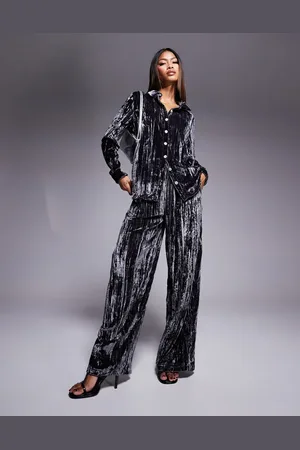River Island Velvet wide leg trouser co-ord in