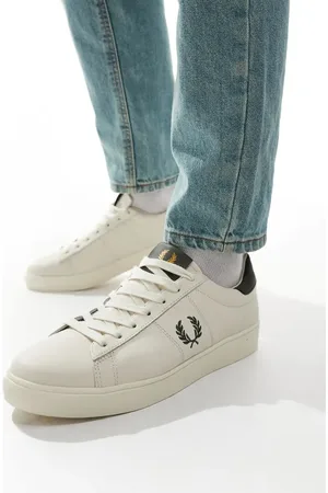 Fred Perry Spencer leather trainers in off and grey