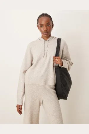 JDY Slouchy knitted hoodie co-ord in cream