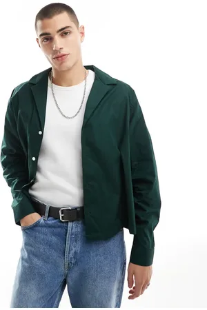 ASOS Boxy oversized poplin shirt with deep revere collar in dark