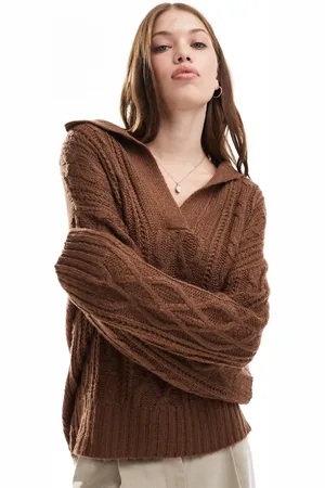 Brave Soul Polo collar cable knit jumper in light