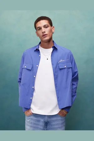 ASOS Boxy relaxed stripe shirt with chest embroidery in