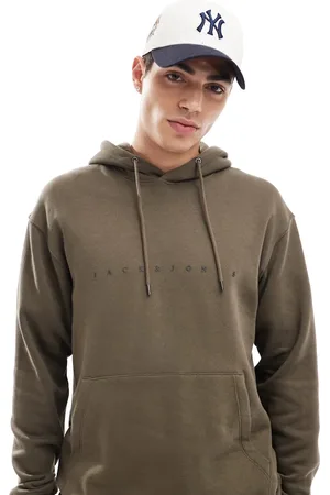 JACK & JONES Oversized logo hoodie in khaki