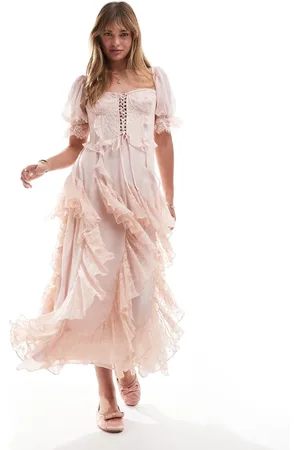Miss Selfridge Lace ruffle maxi dress in