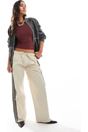 Pull&Bear Side stripe wide leg nylon jogger in sand