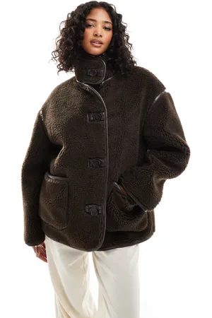 ASOS Borg funnel neck jacket in chocolate
