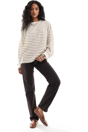 ASOS Long sleeve stripe top with contrast rib in khaki