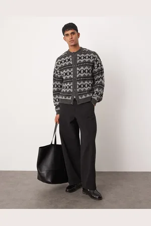 ASOS Relaxed boxy fit knitted cardigan with fluffy aztec pattern in