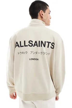 AllSaints Underground 1/2 zip sweatshirt in stone