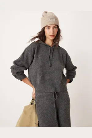 JDY Slouchy knitted hoodie co-ord in charcoal