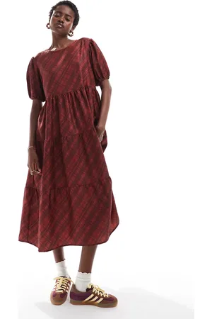 Daisy Street Maxi smock dress in red check