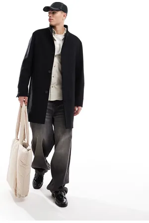JACK & JONES Wool funnel overcoat in dark houndtooth