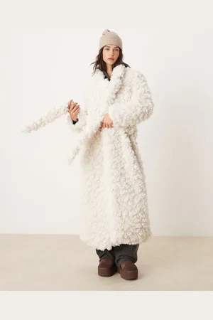 Glamorous Cream cloud faux fur coat with robe tie