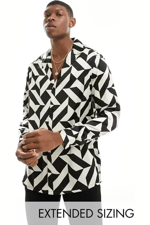 ASOS Relaxed deep revere shirt in monochrome geo print