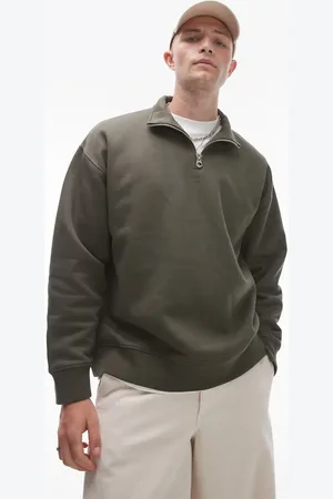 Topman Premium heavyweight oversized 1/4 zip sweatshirt in khaki