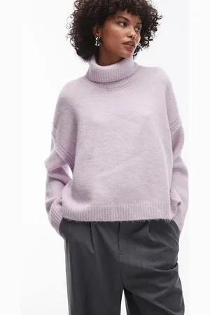 Topshop Knitted exposed seam roll neck relaxed jumper in lilac