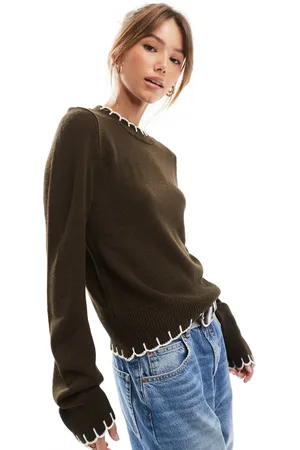 ASOS Knitted jumper with blanket stitch detail in chocolate